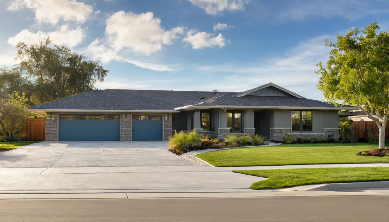A freshly poured concrete driveway in front of a brick ranch home near Oak Point